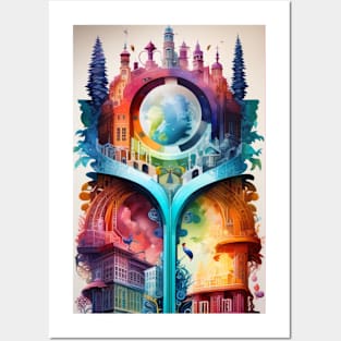 Unreal Architecture in a Colorful Dreamscape Posters and Art